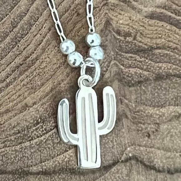 Sterling Silver Beaded Cactus Necklace - Picture 2 of 2